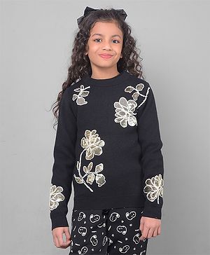 CRIMSOUNE CLUB  Full Sleeves Sequin Embellished  Sweater  -  Black