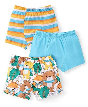 Babyhug 100% Cotton Striped Trunks with Animals Print Pack of 3 - Yellow & Blue