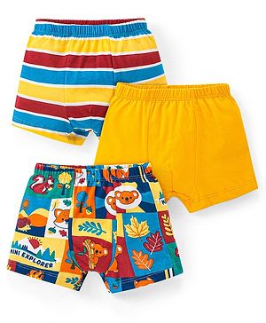 Babyhug 100% Cotton Knit Trunks with Stripes & Koala Print Pack of 3 - Blue & Yellow
