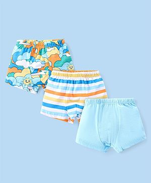 Babyhug 100% Cotton Trunks Solid Striped & Clouds Print Pack of 3 - Blue