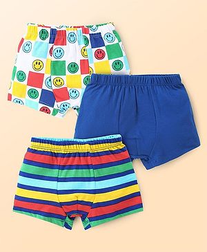 Babyhug 100% Cotton Striped Trunks with Smiley Print Pack of 3 - Multicolour