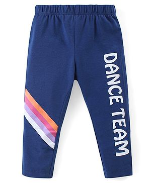 Babyhug Cotton Lycra  Knit Full Length Legging with Text Print - Navy Blue