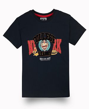 GINI & JONy Half Sleeves Typography Printed Tee - Blue