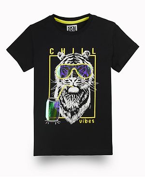 GINI & JONY Half Sleeves Tiger Printed Tee - Black