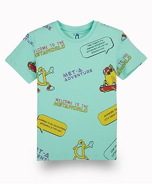 GINI & JONY Half Sleeves Typography Printed Tee - Turquoise