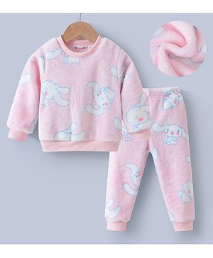 Kookie Kids Winter Wear Full Sleeves  Night Suit With Bunny Print- Pink