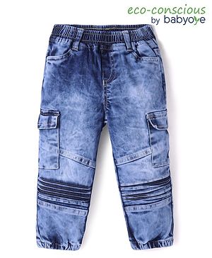 Babyoye Woven Full Length Solid Denim Jeans - Blue