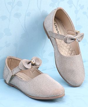 Pine Kids Ballerinas with Velcro Closure & Bow Applique - Beige