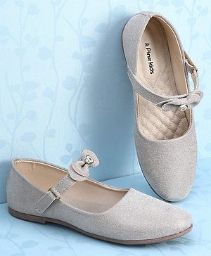 Pine Kids Ballerinas with Velcro Closure & Bow Applique - Beige