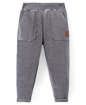 Babyhug Cotton Knit Full Length Corduroy Pant Solid Colour - Grey