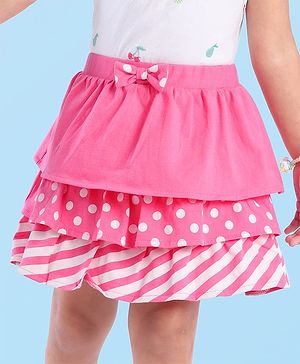 Babyhug Single Jersey Knit Layered Skirt with Bow Applique Polka Dots Print - Pink