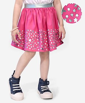 Babyhug Single Jersey Knit Knee Length Skirt With Foil Stars Print - Pink