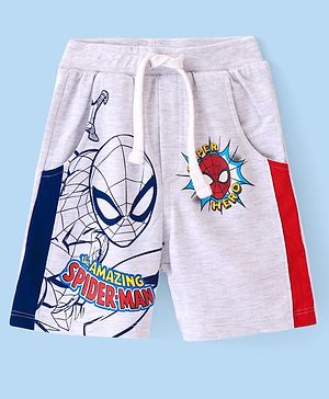 Babyhug Marvel Cotton Knit Above Knee Length Shorts With Spider Man Graphics - Grey