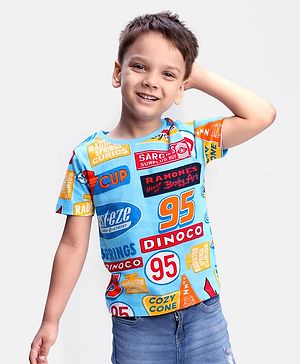 Babyhug Disney Single Jersey Knit Half Sleeves T-Shirt with Cars Print - Blue