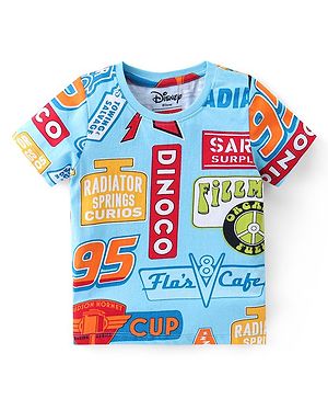 Babyhug Disney Single Jersey Knit Half Sleeves T-Shirt with Cars Print - Blue