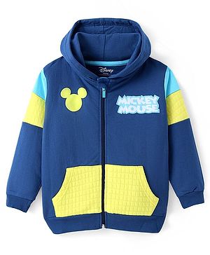 Pine Kids Disney Terry Knit Full Sleeves Hooded Front Open Sweatjacket with Front & Back Mickey Mouse Graphics - Navy Blue