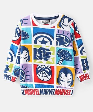 Babyhug Marvel Terry Knit Full Sleeves Sweatshirt with Avengers Graphics - White