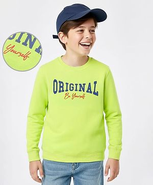Pine Kids Cotton Full Sleeves Sweatshirt Text Print - Lime Green