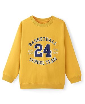 Pine Kids Cotton Knit Full Sleeves Sweatshirt With Basketball Theme Print - Mustard