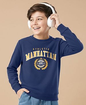 Pine Kids Cotton Knit Full Sleeves Sweatshirt with Text Print - Blue