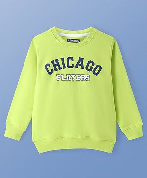 Pine Kids Cotton Knit Full Sleeves Sweatshirt with Text Print - Lime Green