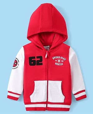 Babyhug Marvel Full Sleeves Front Open Hooded Sweat Jacket With Front and Back Spider Man Graphic, Embroidery Detailing - Red