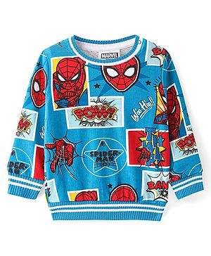 Babyhug Marvel Terry Knit Full Sleeves Sweatshirt with Spider Man Graphics - Blue