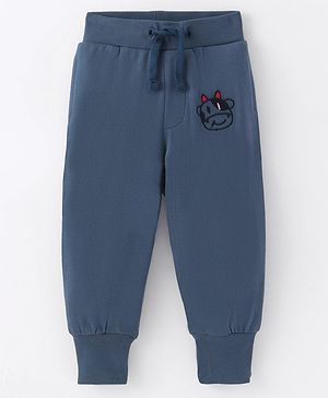 Kookie Kids Knit Full Length Fleece  Lounge Pant with Cow Embroidery - Blue