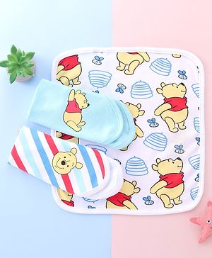 Babyhug Interlock Knit  Hand and Face Towels with Winnie The Pooh Graphic Design Pack of 3 L 25 x B 25 cm -Multicolor