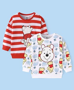 Babyhug Disney Terry Knit Full Sleeves Sweatshirts With Winnie The Pooh Graphics Pack of 2 - Red & White