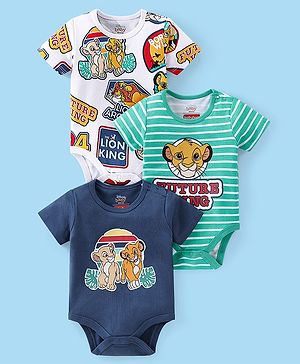 Babyhug Disney Interlock Half Sleeves Onesies With Lion King Graphics Pack of 3 - Multicolour