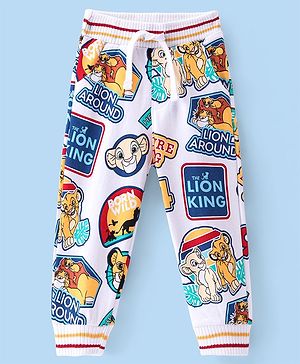 Babyhug Disney  Knit Full Length Lounge Pant with Lion King Print - White