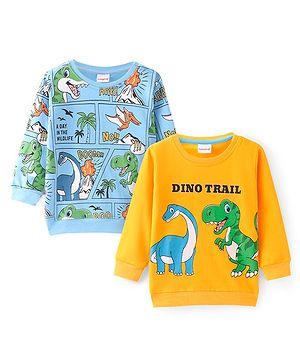 Babyhug Knit Full Sleeves Sweatshirts With Dino Graphics Pack of 2 - Yellow & Blue
