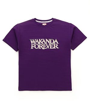 Pine Kids Marvel Terry Knit Half Sleeves Oversized Light Weight T-Shirt With Wakanda Forever Graphics - Purple