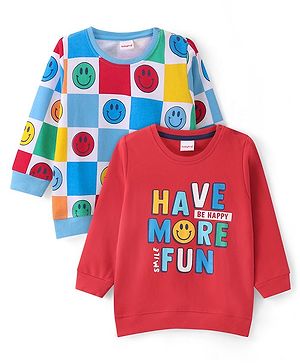 Babyhug Cotton Knit Full Sleeves Sweatshirt with Text Design Pack of 2 - Red & Blue
