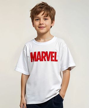 Pine Kids Marvel Terry Knit Half Sleeves Oversized Light Weight T-Shirt With Marvel Graphics - White