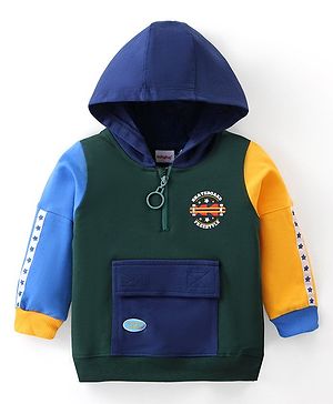 Babyhug Cotton Full Sleeves Hooded Sweatshirt With  Zipper & Skateboard Embossing - Multicolor