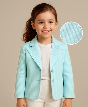 Babyhug Full Sleeves Knitted - Girl Party Blazer - Light Blue