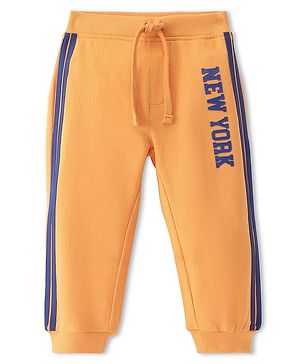 Babyhug French Terry Knit Full Length Track Pant with Text Print - Yellow