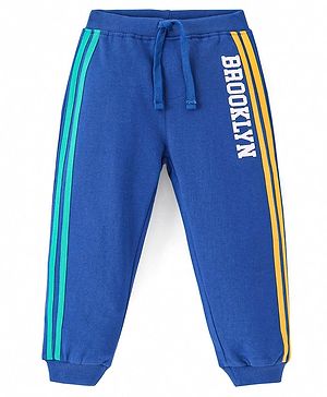 Babyhug Terry Knit Full Length Track Pant with Tape Detailing - Navy Blue