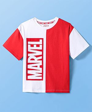 Pine Kids Marvel Terry Knit Half Sleeves Cut & Sew Designed Light Weight T-Shirt with Front & Back Avengers Graphic - Red & White