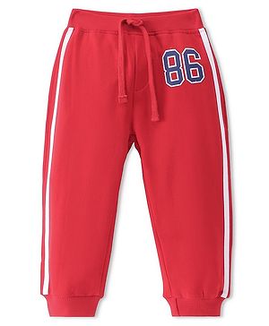 Babyhug French Terry Knit Full Length Track Pant with Number Print - Red