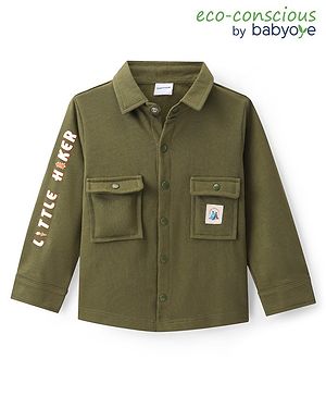 Babyoye 100% Cotton Knit Full Sleeves Solid Shirt With Text Print - Green