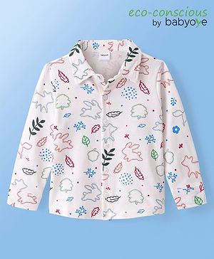 Babyoye 100% Cotton Knit Full Sleeves Shirt with Leaf & Rabbit Print - Multicolor