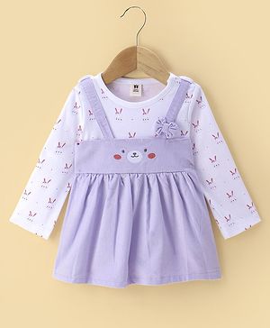 ToffyHouse 100% Cotton Knit Full Sleeves Frock with Bunny Print - Lilac