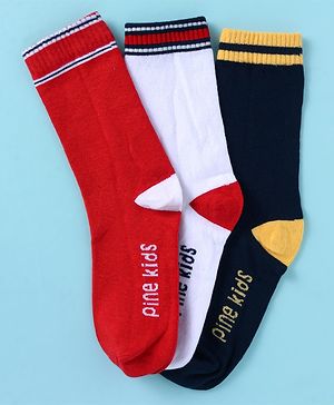Pine Kids Cotton Knit Ankle Length Color Block Socks Pack Of 3 (Color May Vary)