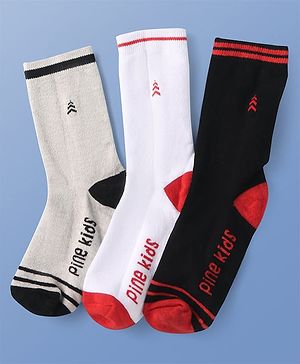 Pine Kids Knit Ankle Length Socks with Brand Name Design Pack of 3 (Color May Vary)