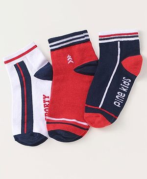 Pine Kids Knit Ankle Length Socks with Brand Name Design & Stripes Pack of 3 (Color May Vary)
