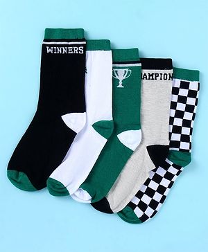 Pine Kids Cotton Ankle Length Color Block Sport Theme Socks Pack Of 5 (Color May Vary)
