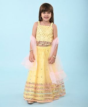 Babyhug Woven Sleeveless Net Sequenced Choli Lehenga Set with Dupatta - Yellow